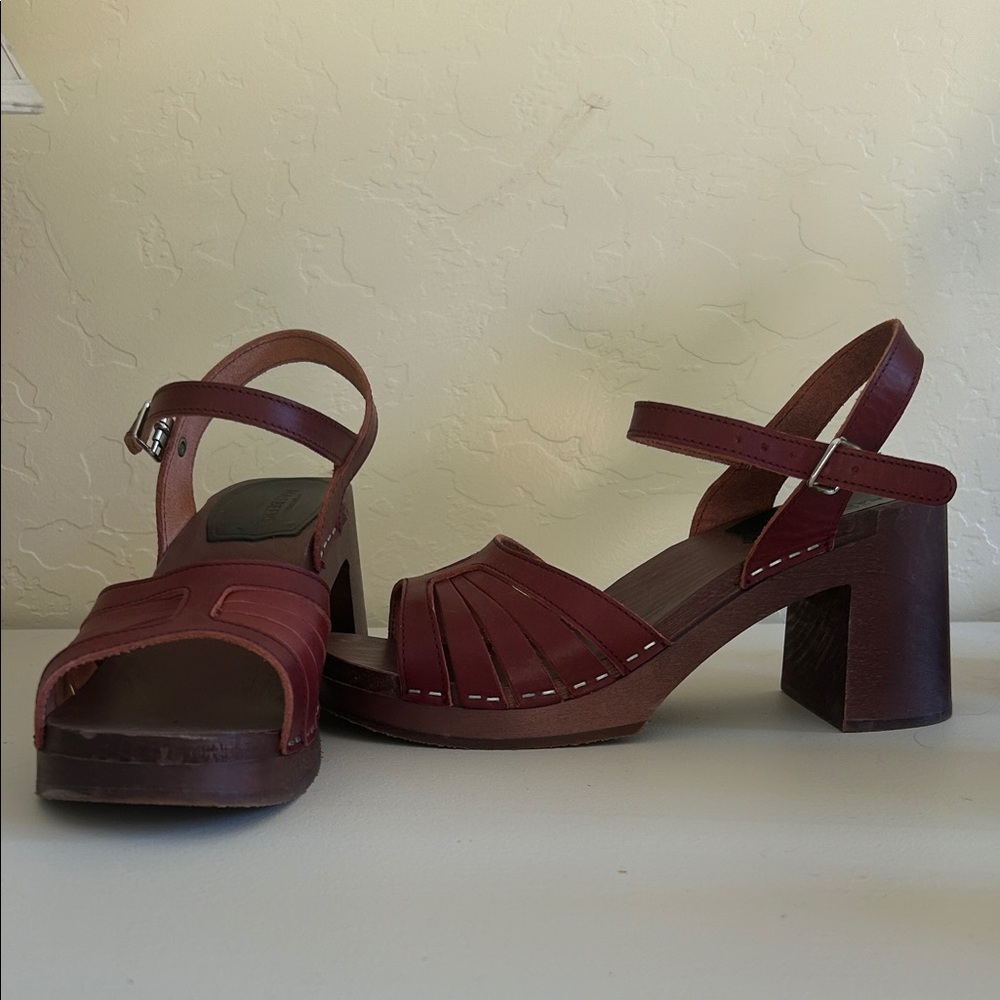 Swedish Hasbeens Burgundy Leather Heels